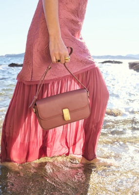 Nat And Nin Alice Medium Structured Turn Lock Bag in Rosewood Leather