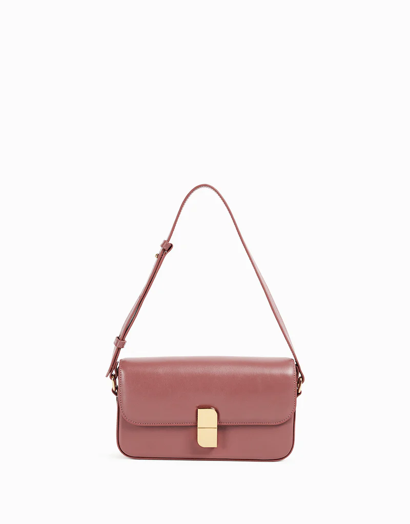 Nat And Nin Alice Medium Structured Turn Lock Bag in Rosewood Leather