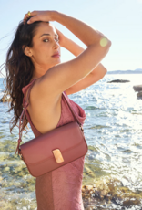 Nat And Nin Alice Medium Structured Turn Lock Bag in Rosewood Leather