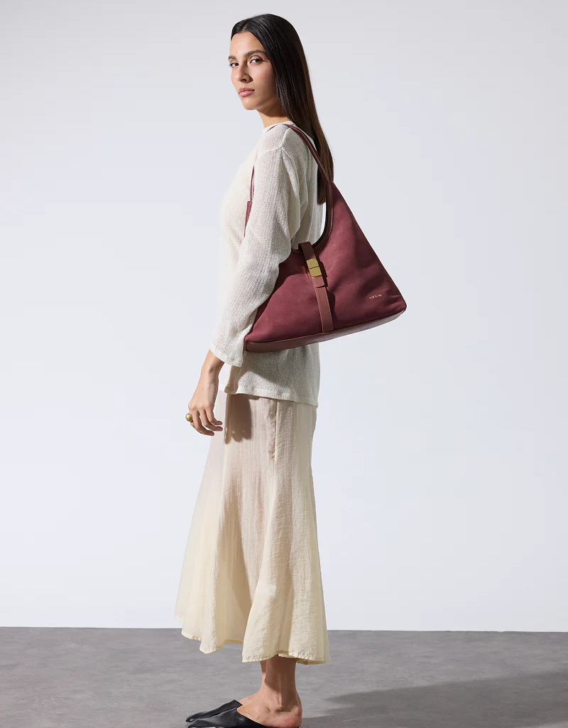 Nat And Nin Romeo Suede Shoulder Bag in Rosewood Leather