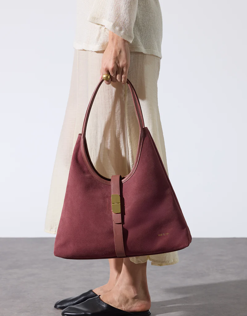 Nat And Nin Romeo Suede Shoulder Bag in Rosewood Leather