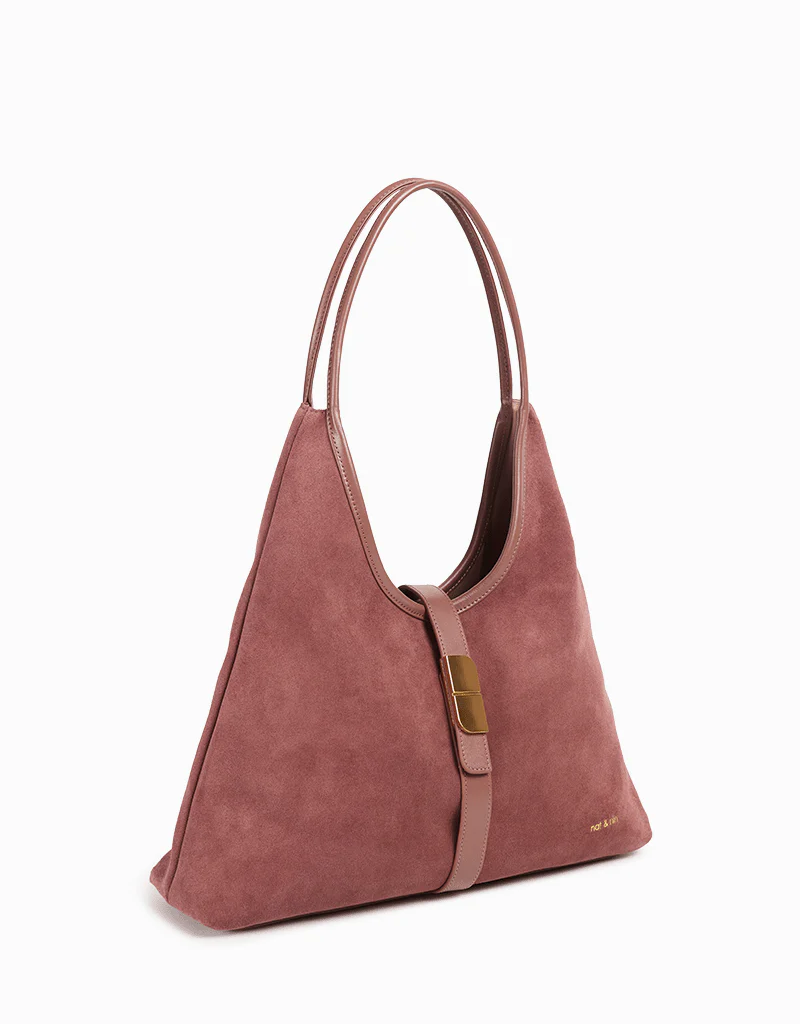 Nat And Nin Romeo Suede Shoulder Bag in Rosewood Leather