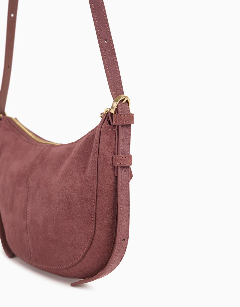 Nat And Nin Mini Rodeo Suede Moon Satchel  in Rosewood Leather