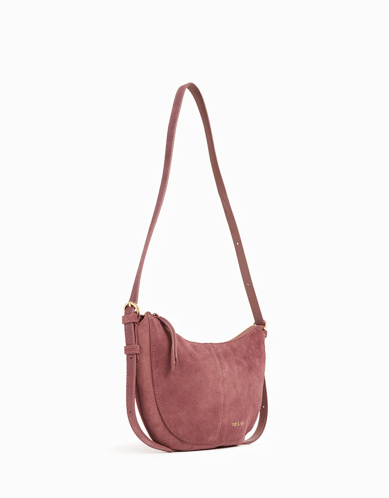 Nat And Nin Mini Rodeo Suede Moon Satchel  in Rosewood Leather