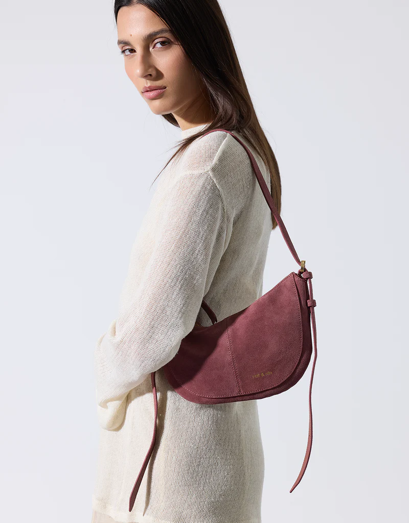 Nat And Nin Mini Rodeo Suede Moon Satchel  in Rosewood Leather