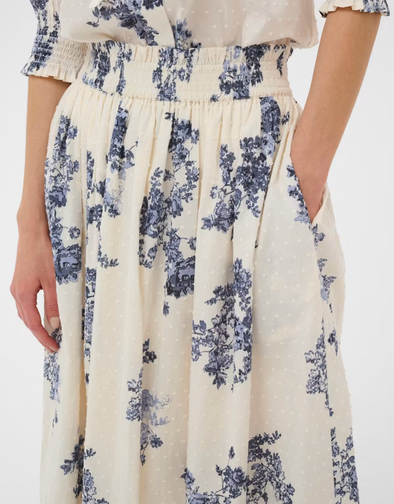 Part Two Amia 100% Cotton Skirt with Swiss Dot Detail in Blue Shadow Floral Print