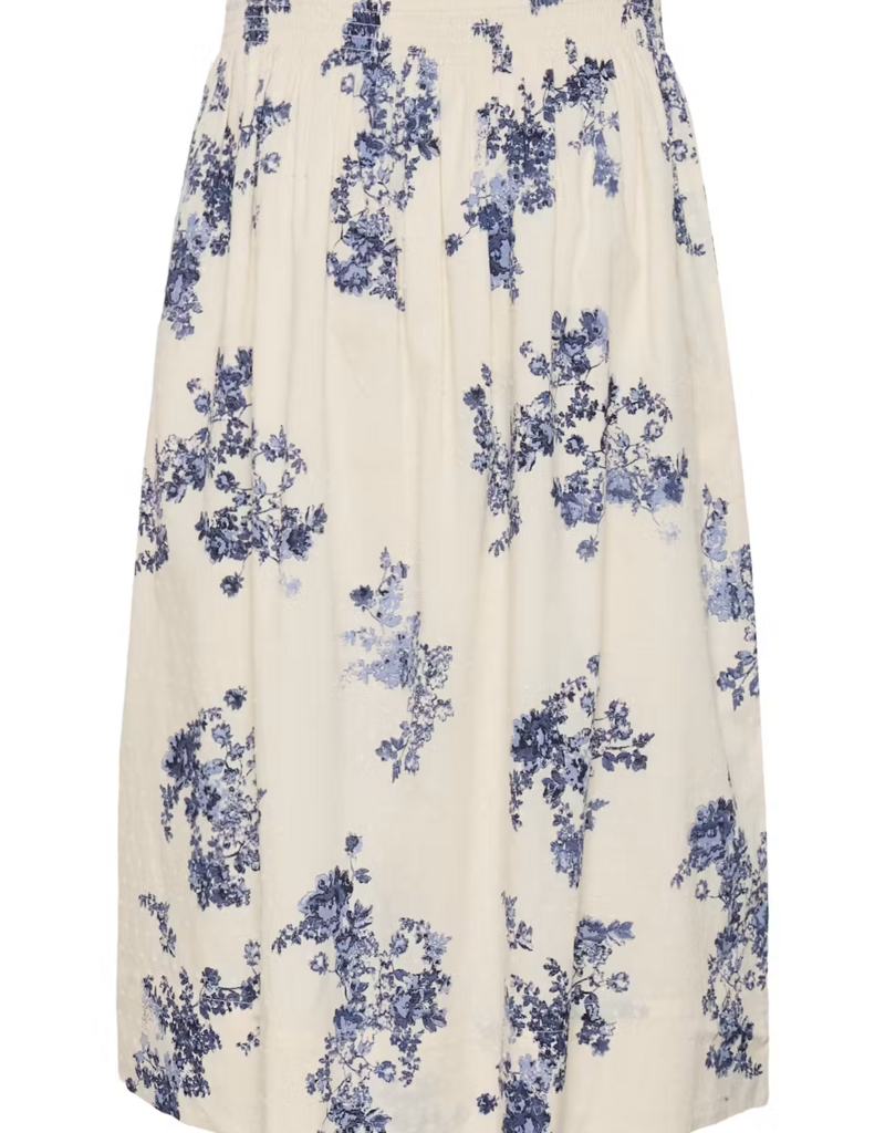 Part Two Amia 100% Cotton Skirt with Swiss Dot Detail in Blue Shadow Floral Print