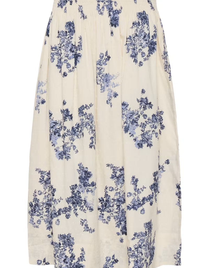 Part Two Amia 100% Cotton Skirt with Swiss Dot Detail in Blue Shadow Floral Print