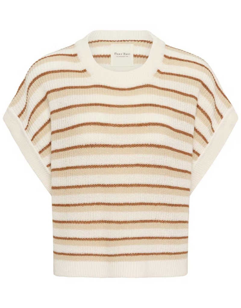 Part Two Belisia Linen/Cotton Blend Sleeveless Pullover in French Oak Stripe