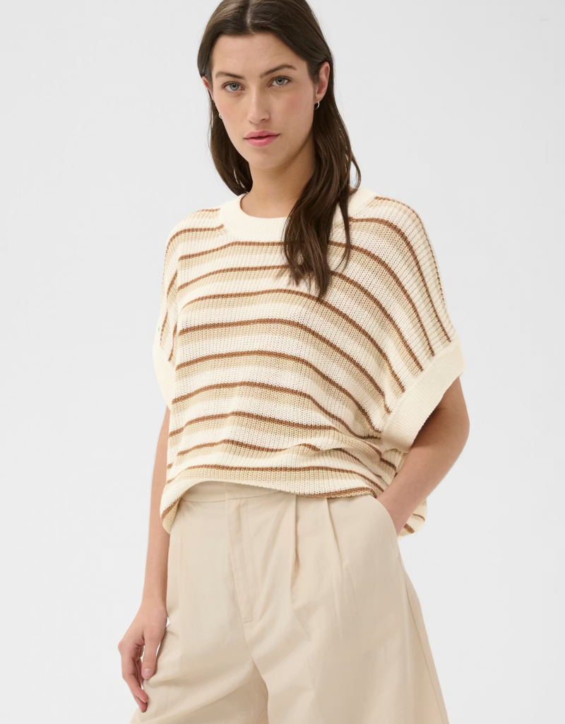Part Two Belisia Linen/Cotton Blend Sleeveless Pullover in French Oak Stripe