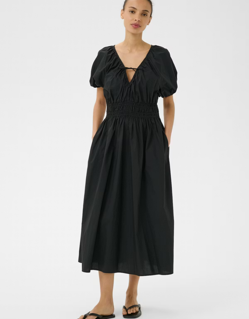 Part Two Bodilla 100% Organic Cotton Puff Sleeve Dress in Black