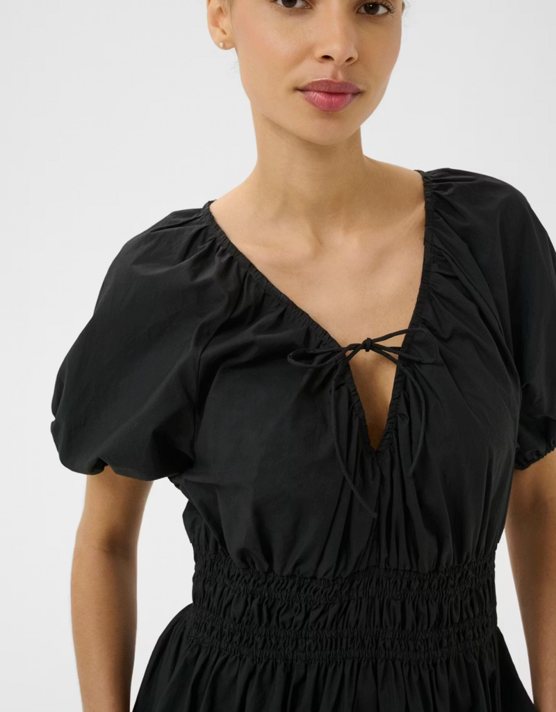 Part Two Bodilla 100% Organic Cotton Puff Sleeve Dress in Black