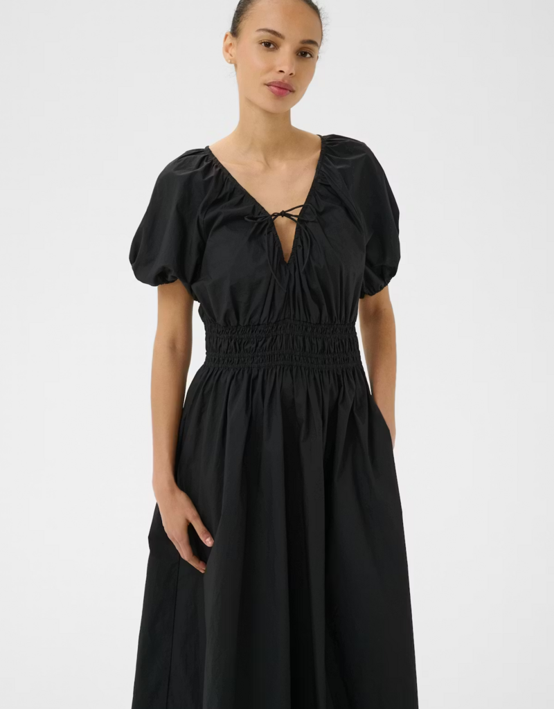 Part Two Bodilla 100% Organic Cotton Puff Sleeve Dress in Black