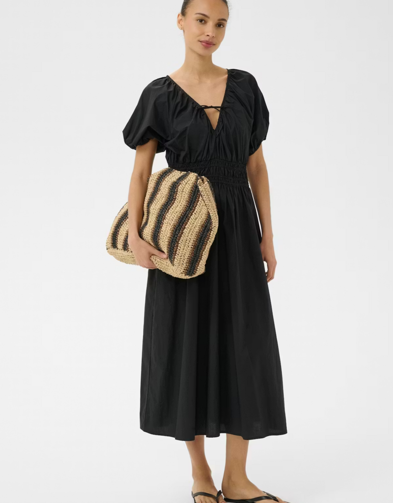 Part Two Bodilla 100% Organic Cotton Puff Sleeve Dress in Black