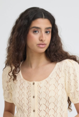 ICHI Daffie 100% Cotton Open Knit Cardigan in Birch