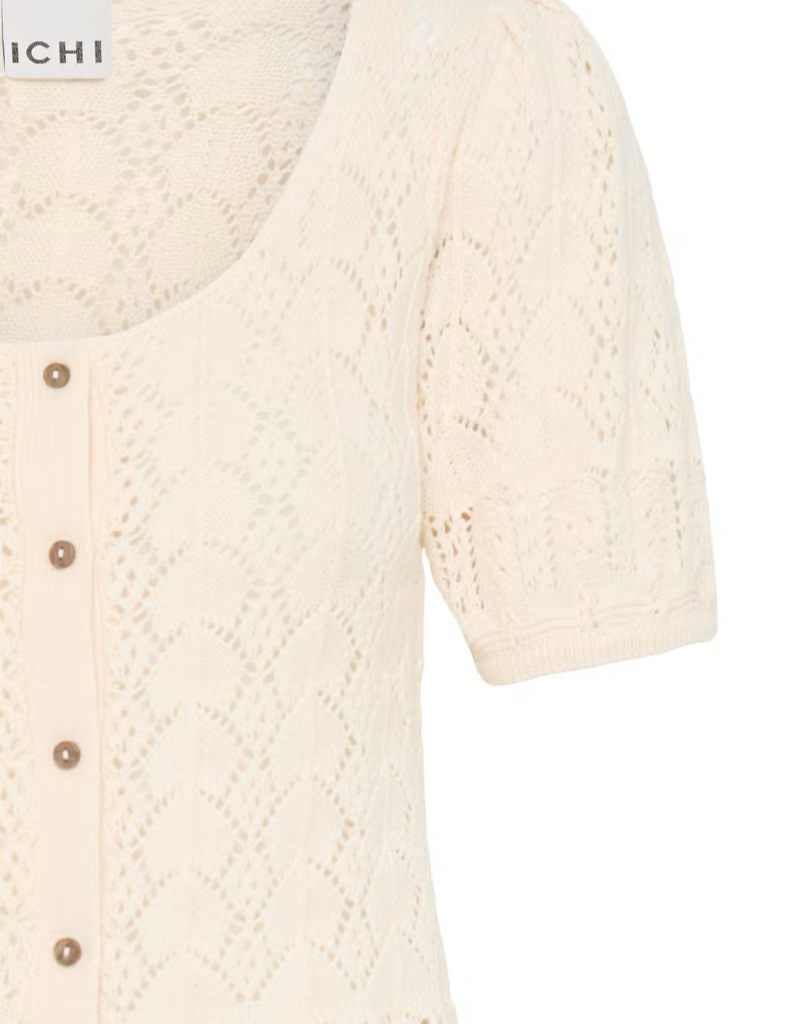 ICHI Daffie 100% Cotton Open Knit Cardigan in Birch