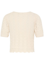 ICHI Daffie 100% Cotton Open Knit Cardigan in Birch