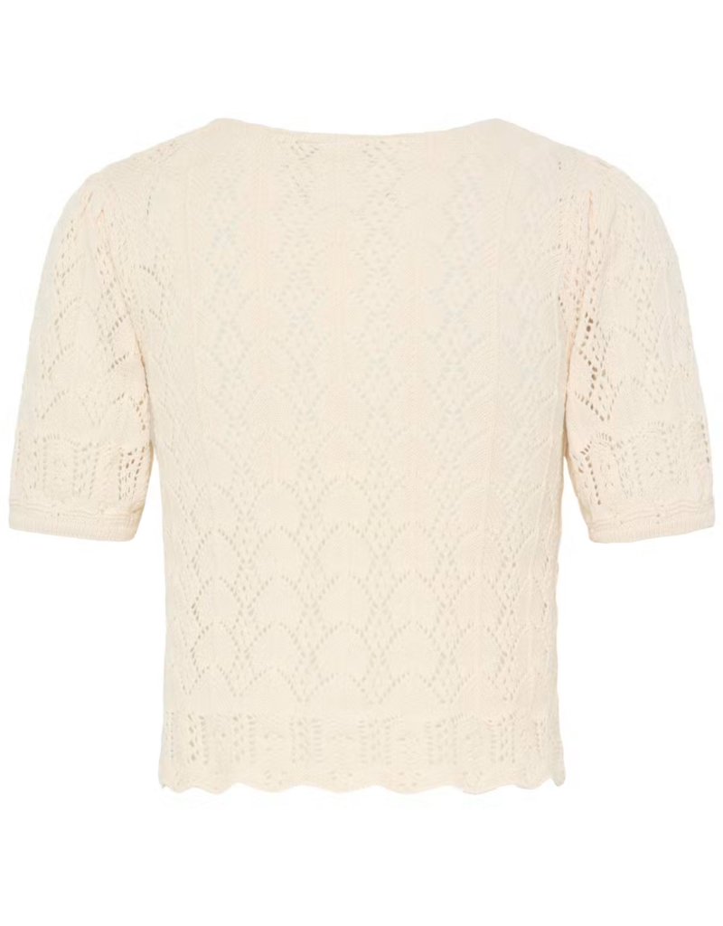 ICHI Daffie 100% Cotton Open Knit Cardigan in Birch