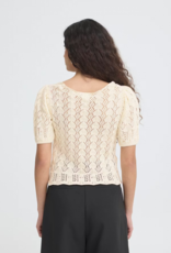 ICHI Daffie 100% Cotton Open Knit Cardigan in Birch
