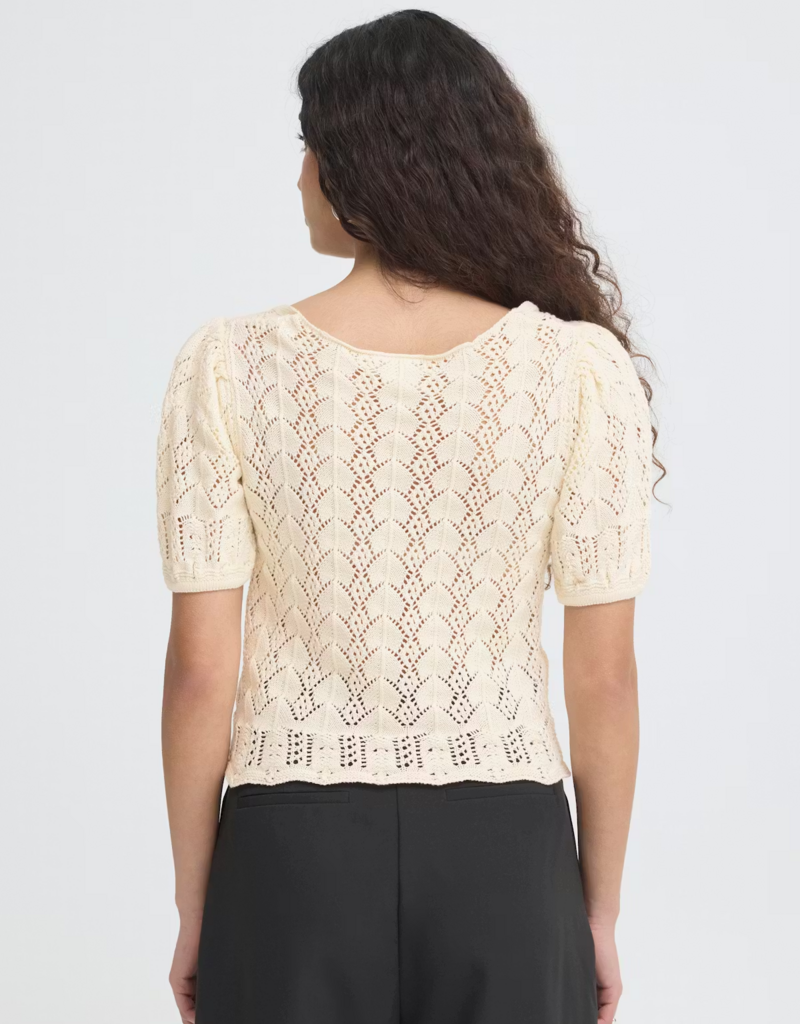 ICHI Daffie 100% Cotton Open Knit Cardigan in Birch
