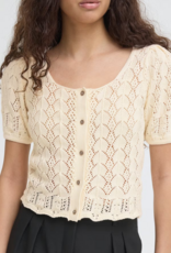 ICHI Daffie 100% Cotton Open Knit Cardigan in Birch