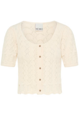 ICHI Daffie 100% Cotton Open Knit Cardigan in Birch