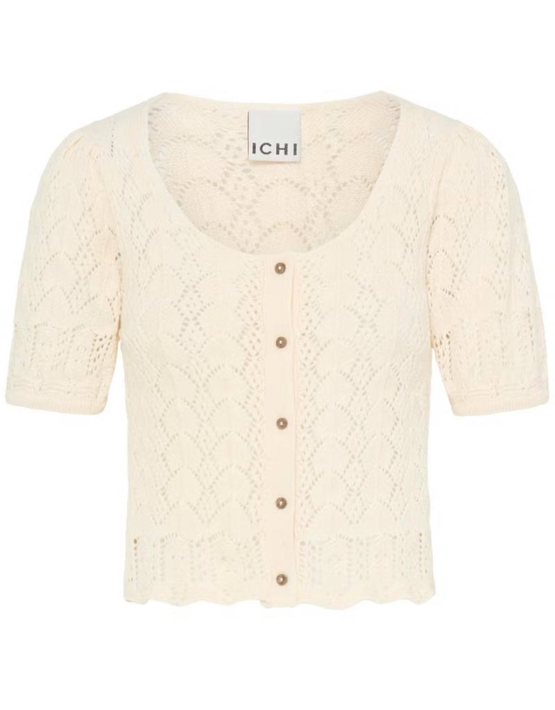 ICHI Daffie 100% Cotton Open Knit Cardigan in Birch