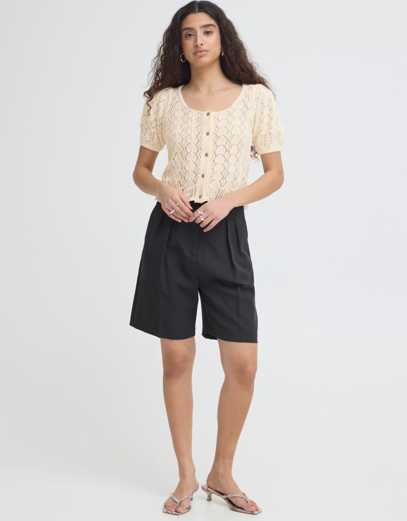 ICHI Daffie 100% Cotton Open Knit Cardigan in Birch