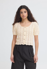 ICHI Daffie 100% Cotton Open Knit Cardigan in Birch