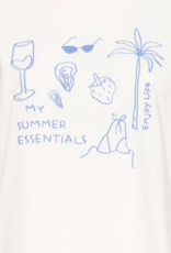 ICHI Novola 100% Cotton Embroidered T-Shirt in Cloud Dancer / Nautical Motif
