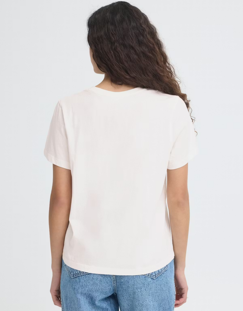 ICHI Novola 100% Cotton Embroidered T-Shirt in Cloud Dancer / Nautical Motif
