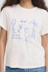 ICHI Novola 100% Cotton Embroidered T-Shirt in Cloud Dancer / Nautical Motif