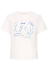 ICHI Novola 100% Cotton Embroidered T-Shirt in Cloud Dancer / Nautical Motif
