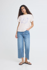 ICHI Novola 100% Cotton Embroidered T-Shirt in Cloud Dancer / Nautical Motif