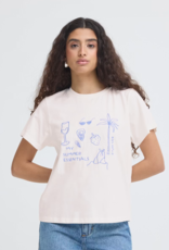 ICHI Novola 100% Cotton Embroidered T-Shirt in Cloud Dancer / Nautical Motif