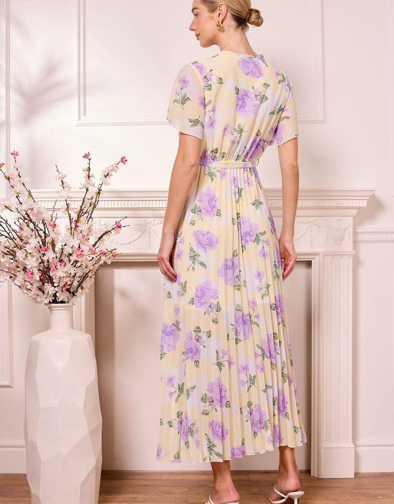 Angel Eye Beirut Floral Pleated Dress in Bright Yellow