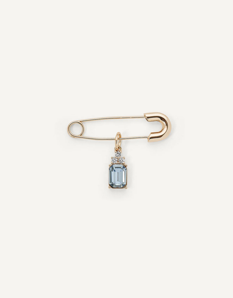 Olive & Piper Something Blue Emerald Cut Pin in Gold and Sapphire