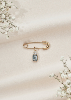 Olive & Piper Something Blue Emerald Cut Pin in Gold and Sapphire