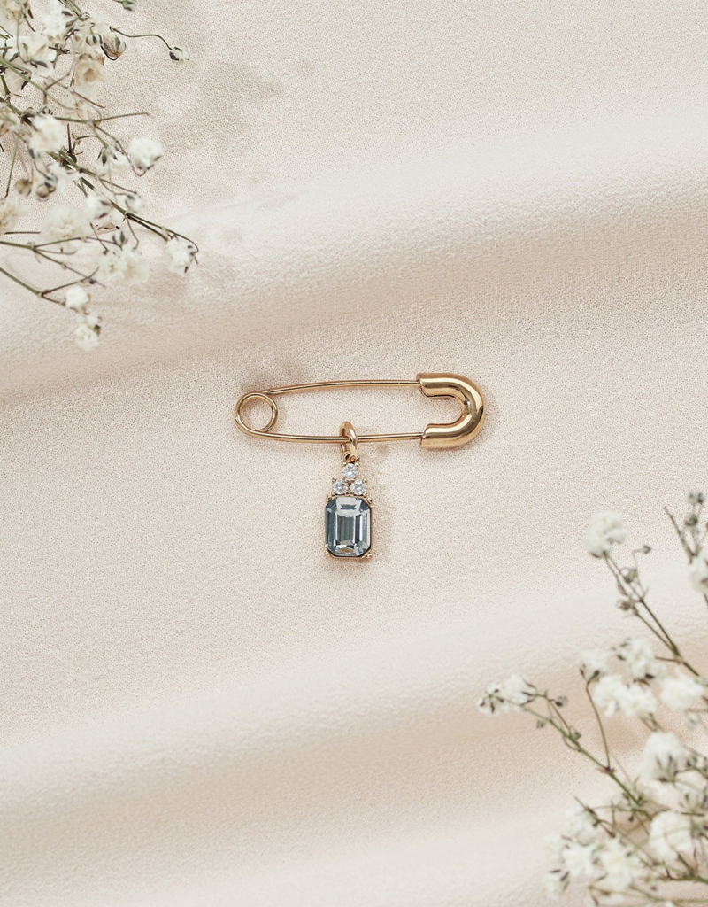 Olive & Piper Something Blue Emerald Cut Pin in Gold and Sapphire