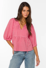 Velvet Heart Ferlita 100% Cotton Puff Sleeve Peplum Top in Cherry Gingham