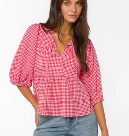 Velvet Heart Ferlita Cotton Puff Sleeve Gingham Peplum Top