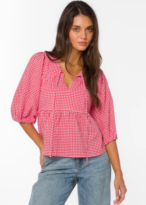 Velvet Heart Ferlita Cotton Puff Sleeve Gingham Peplum Top