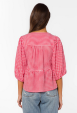 Velvet Heart Ferlita 100% Cotton Puff Sleeve Peplum Top in Cherry Gingham