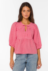 Velvet Heart Ferlita 100% Cotton Puff Sleeve Peplum Top in Cherry Gingham