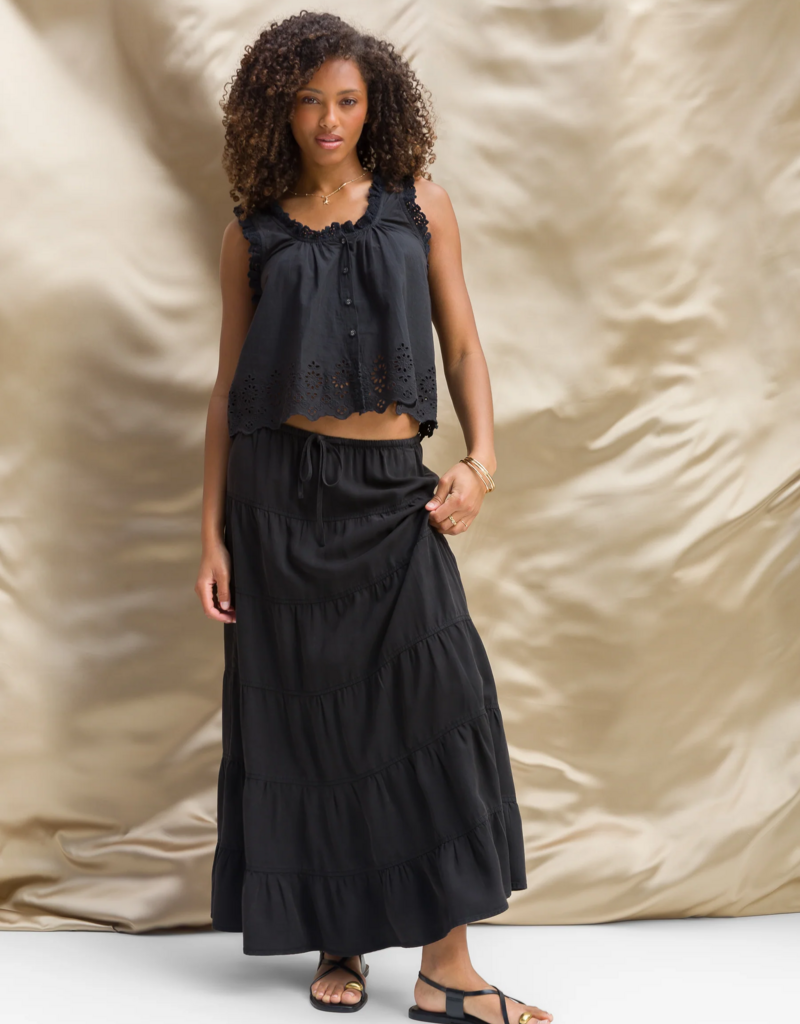 Velvet Heart Rosabel 100% Cotton Ruffle Detail Button Top in Black