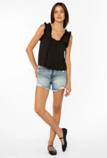 Velvet Heart Rosabel 100% Cotton Ruffle Detail Button Top in Black