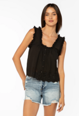 Velvet Heart Rosabel 100% Cotton Ruffle Detail Button Top in Black