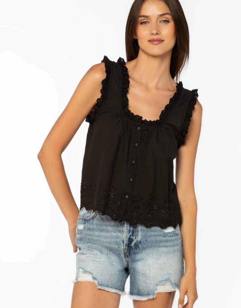 Velvet Heart Rosabel 100% Cotton Ruffle Detail Button Top in Black