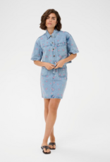 Kaffe Babena Short Sleeve Embroidered Denim Shirt in Pink Flowers
