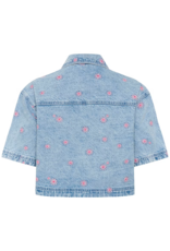 Kaffe Babena Short Sleeve Embroidered Denim Shirt in Pink Flowers